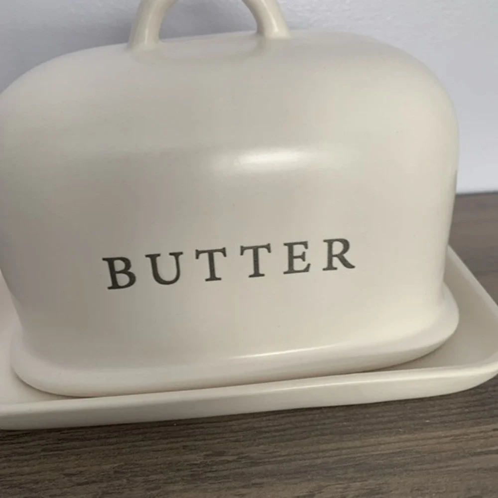 Large Crofton Soft White Farmhouse Cream Butter Dish Porcelain Neutral‎